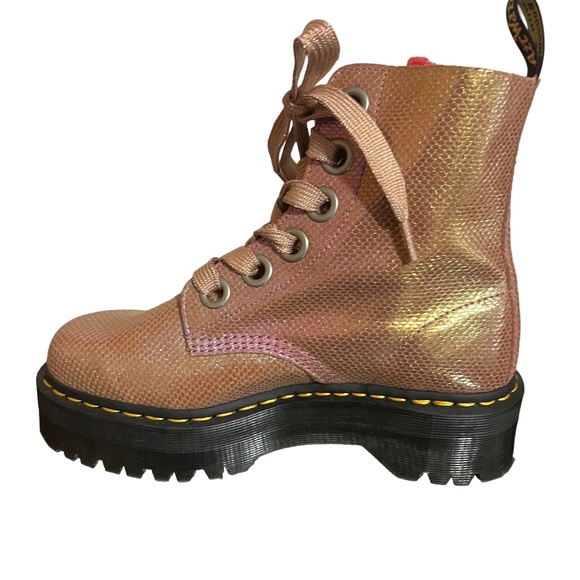 Iridescent Molly Pink Doc Marten Lace-Up Ankle Boots - Picture 5 of 16